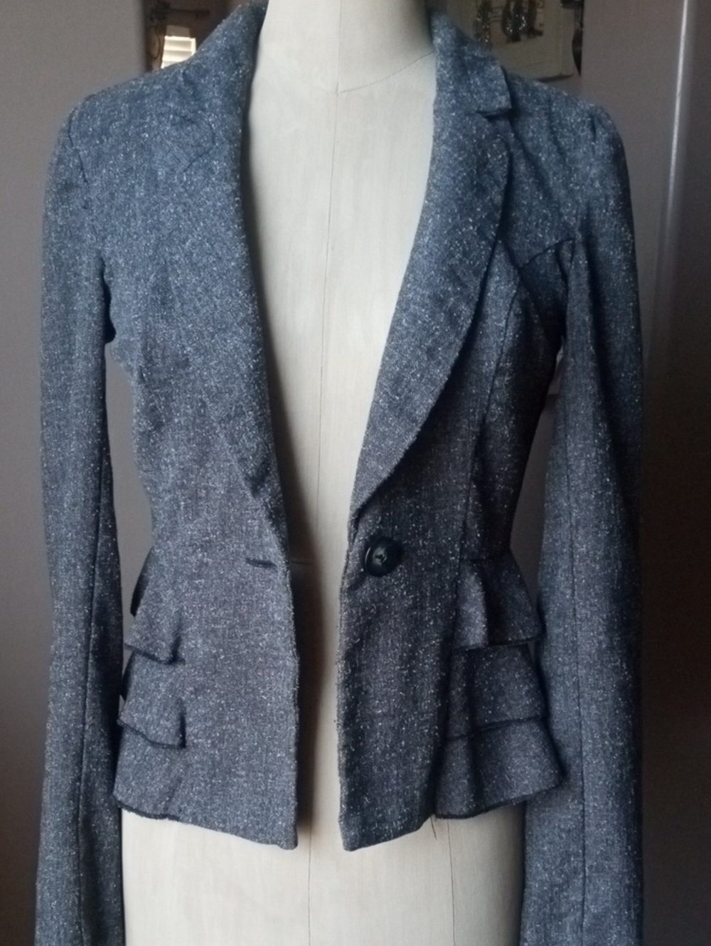 Iz Byer Gray Tweed Blazer with Peplum Panels
